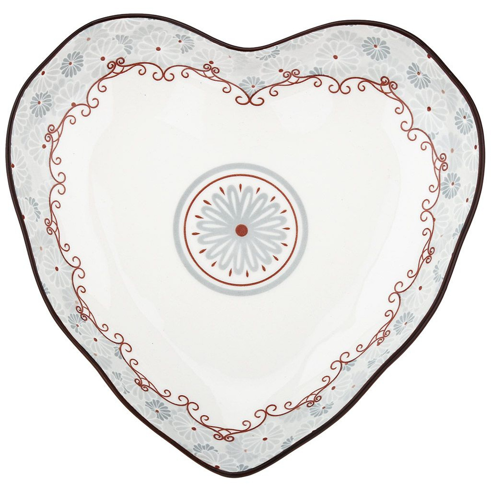 Блюдо фарфоровое "Классика", 210х205х37мм, форма "сердце" с деколью, волнистый край  #1