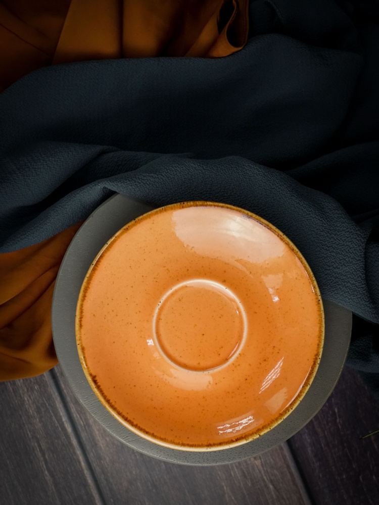Блюдце кофейное Porland Seasons, 12 см., оранжевое, фарфор, KitchenHold  #1