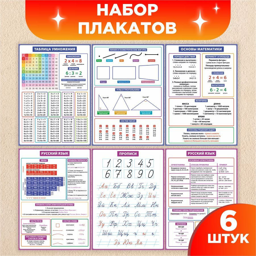 Плакат, набор плакатов, 6шт., Дом Стендов, русский язык и математика, 42см  х 30см - купить с доставкой по выгодным ценам в интернет-магазине OZON  (1150367904)