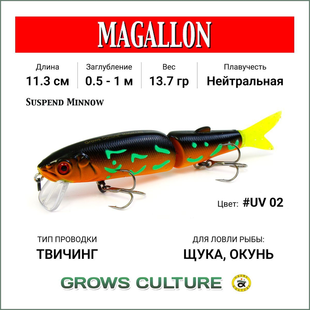 Воблер Magallon 113SP Grows Culture цв. #02 Длина 113 мм , вес 13,7 гр , Приманка минноу Магалон суспендер #1