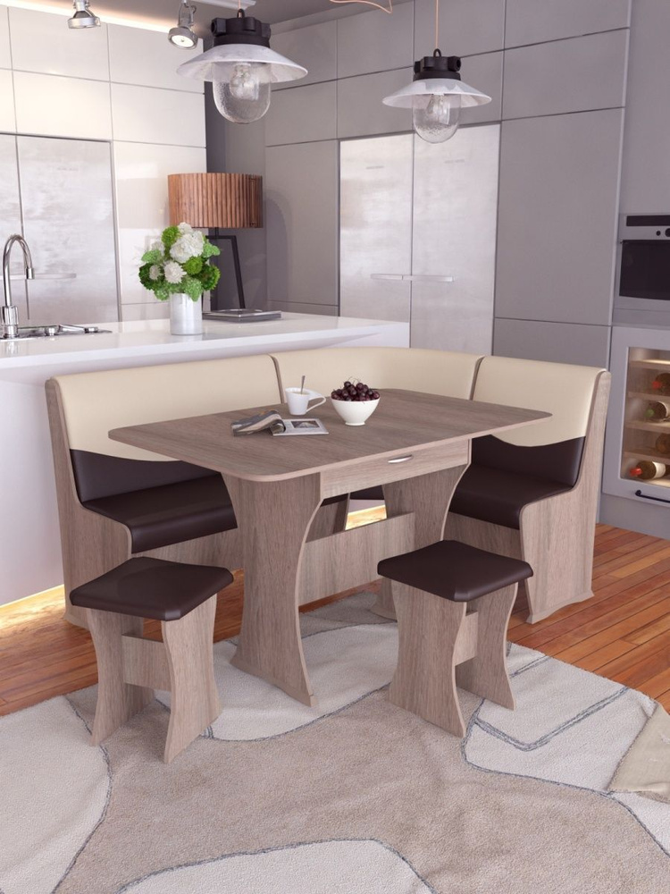 Кухонный уголок КУ-4 мягкий обеденный диван с раздвижным столом и стульями  #1