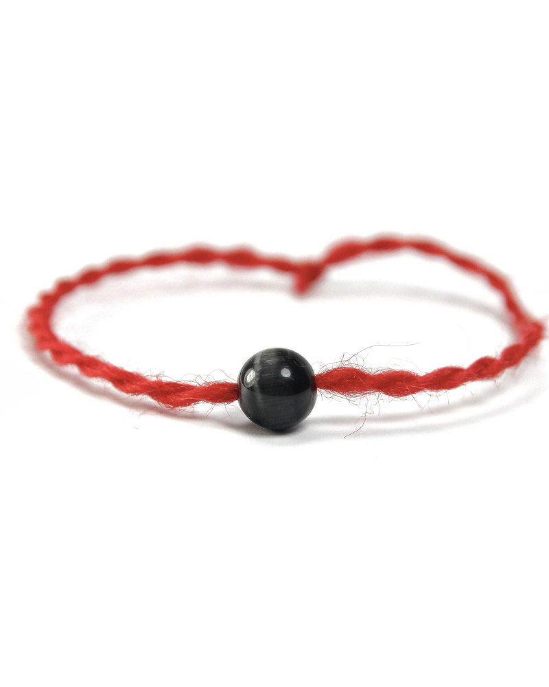 Красная нить Кошачий глаз - 100 % шерсть, имитированный камень, цвет черный, 8 мм - браслет, привлекает #1