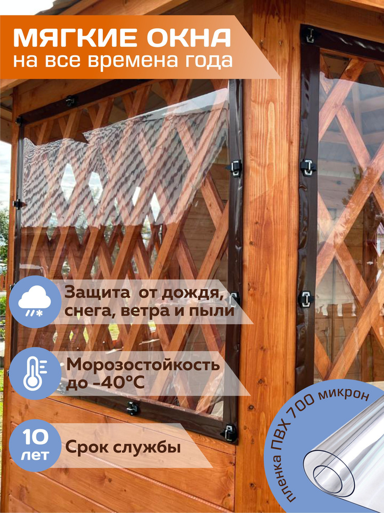 Мягкое окно 150х110 см с ремешками ПВХ - для беседки, веранды, террасы (Коричневая окантовка)  #1