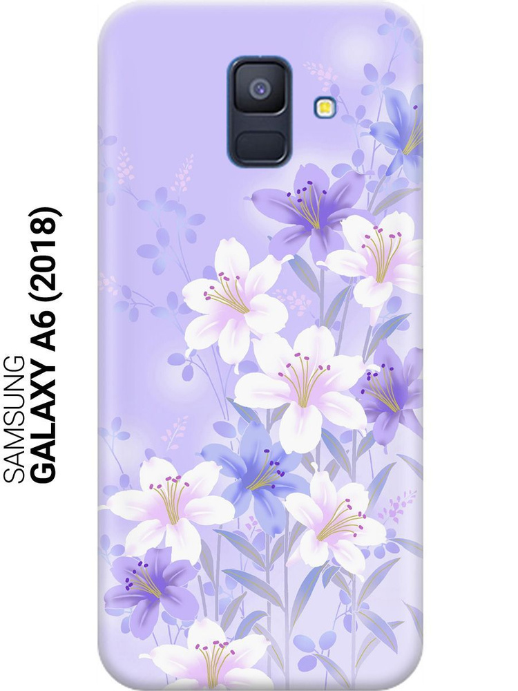 Силиконовый чехол на Samsung Galaxy A6 (2018) / Самсунг А6 2018 с принтом "Лилии на фиолетовом"  #1