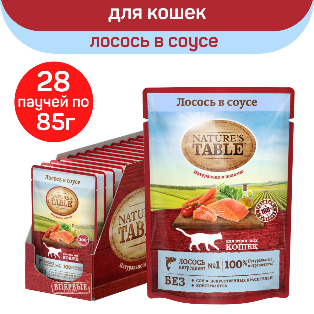 Влажный корм для кошек Nature's Table, с лососем в соусе, 28 шт х 85г  #1