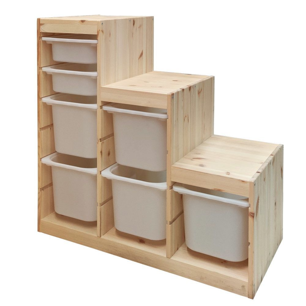 Деревянный стеллаж для игрушек "Лесенка" с белыми (5+2) контейнерами TROFAST, 93.3х43.8х90.6 см  #1