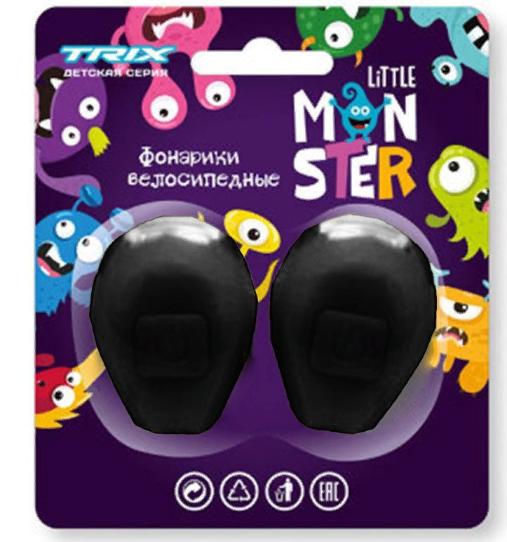Фонари TRIX Little Monster детские, комплект передний задний, 3 режима, силикон, черные  #1