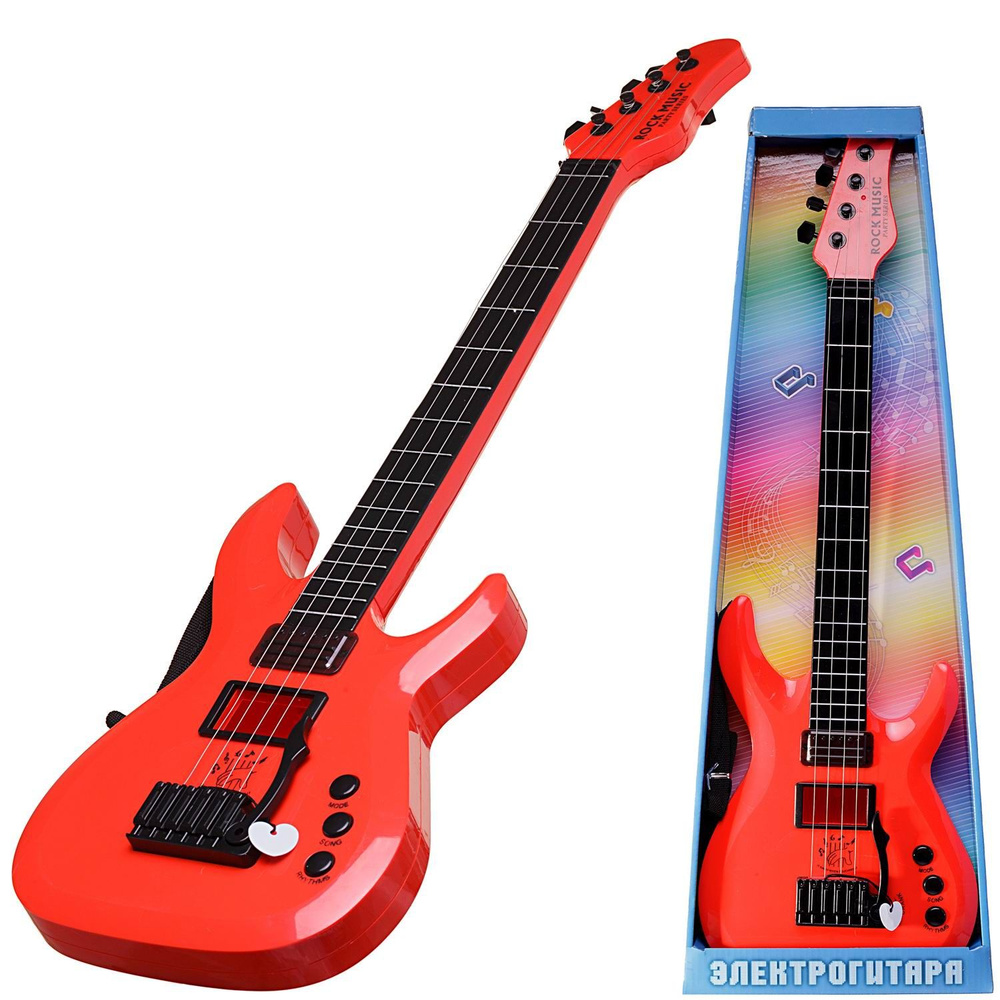 Детская электрическая гитара ABtoys, красная, со звуковыми и световыми эффектами  #1