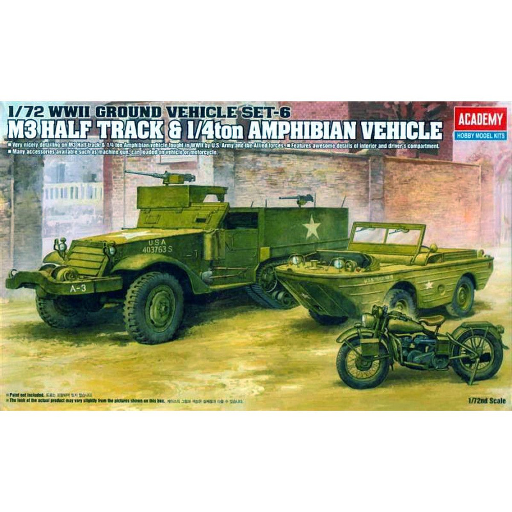 Academy сборная модель 13408 M3 Half Track & 1/4ton Amphibian Vehicle 1:72 #1