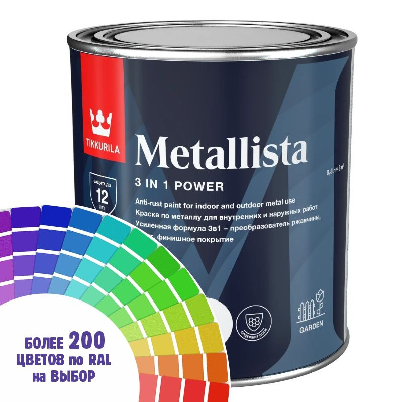 Краска по металлу Tikkurila Metallista цвет транспортный серый В Ral 7043 0.8 л  #1