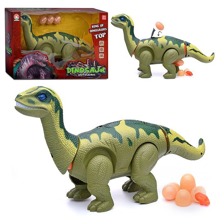 Интерактивная игрушка для детей Динозавр 666-25A "Апатозавр" на батарейках, в коробке UralToys  #1