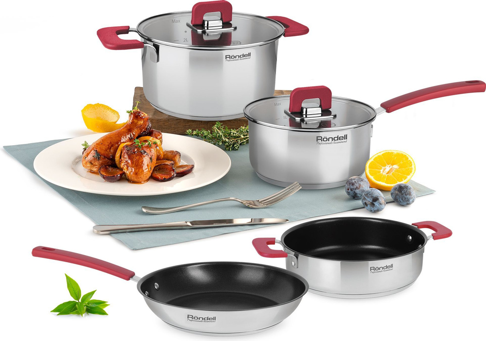 Набор посуды 8 предметов Savvy RDS-1662, кастрюли 3,0л, и 5,6л, ковш 1 ...