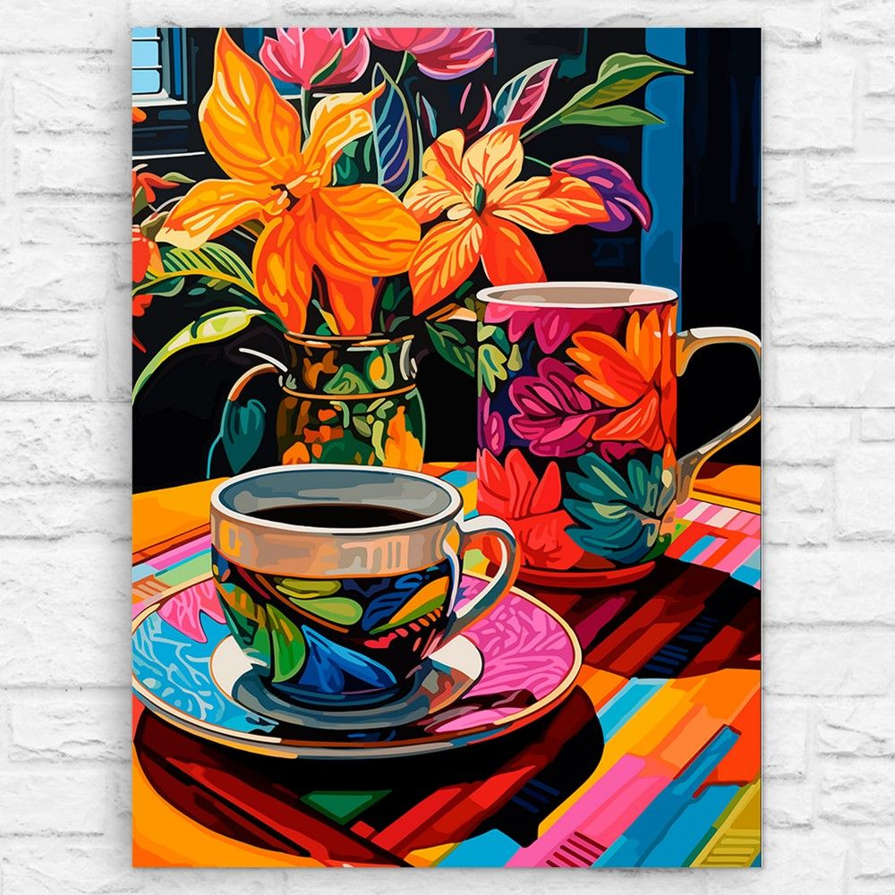 Картина по номерам на холсте красочный натюрморт (чай, стол, кофе, цветы, кухня, еда) - 12605 В 30x40 #1