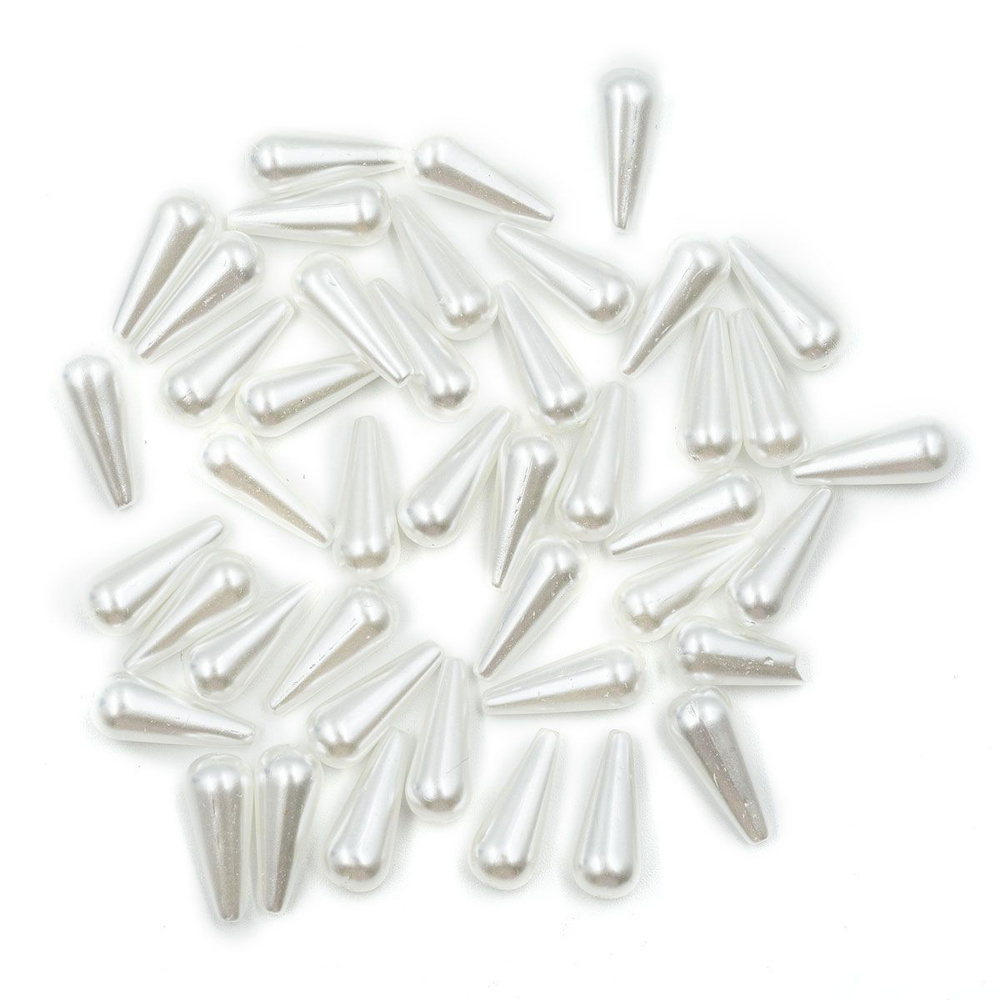 Бусины пластиковые, жемчуг, белые, капля, 20*7 мм, 43 шт/упак, Astra&Craft  #1
