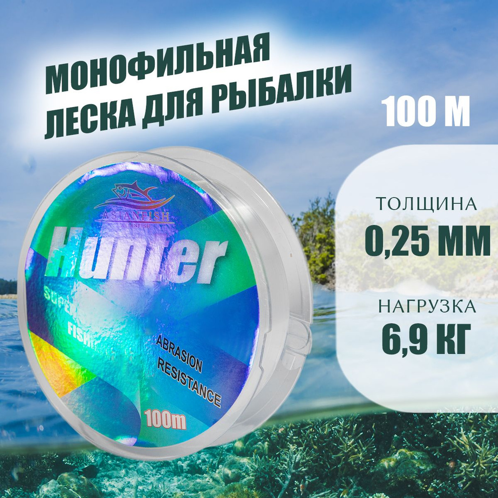 ASIANFISH Монофильная леска для рыбалки, размотка: 100 м, толщина: 0.25 мм  #1