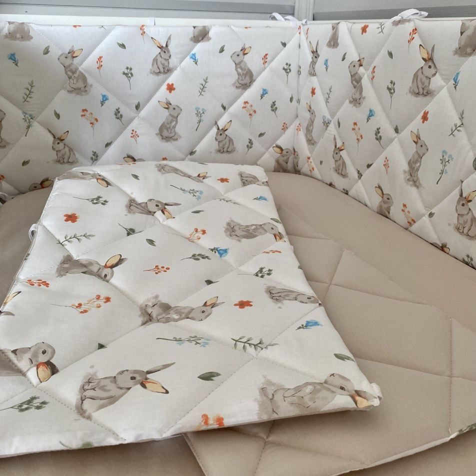 Бортики в кроватку для новорождённых стеганые MamiBro, 100% хлопок, 60х30 см - 2 шт, 120х30 см - 2 шт. #1