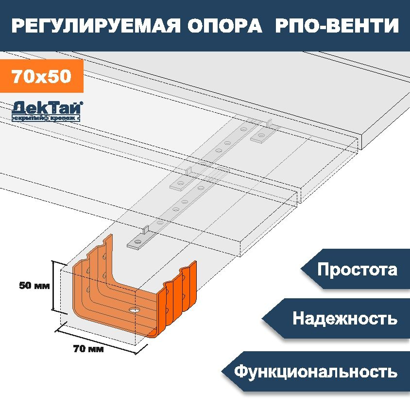 Опора ТМ ДекТай лаги, бруса, балки для опорно-лаговых конструкций РПО Венти 70х70х50П 5 ШТ  #1