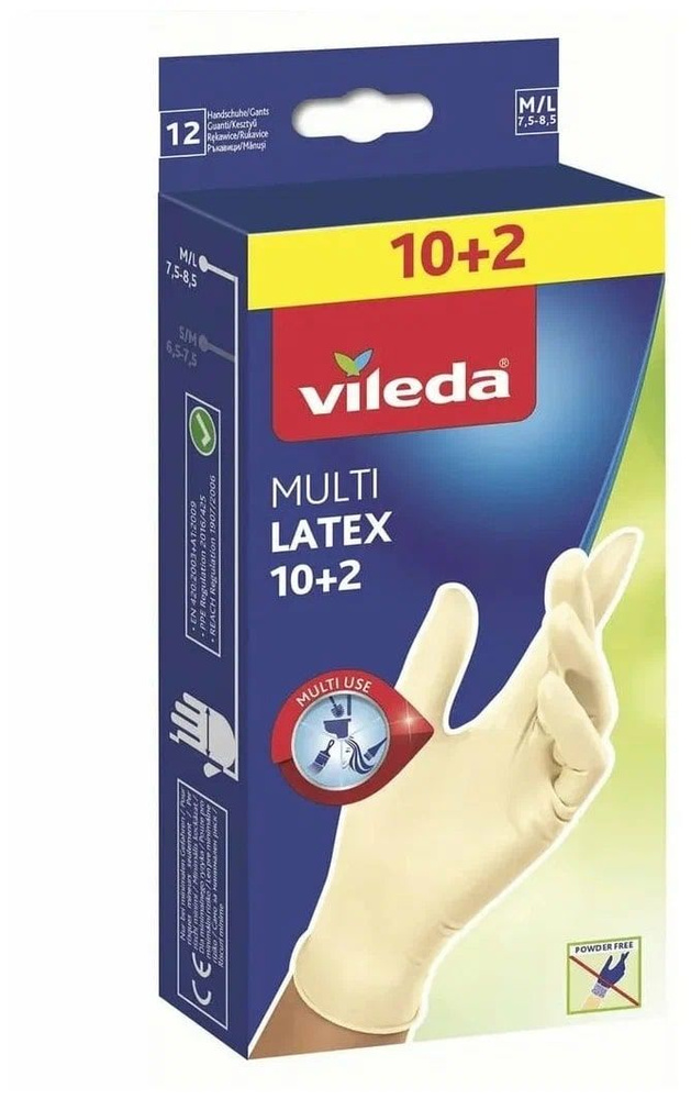 Vileda Multi Latex 10+2/Перчатки латексные одноразовые размер M/L 12 шт.  #1