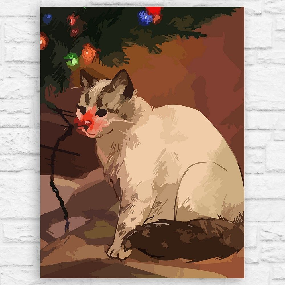 Картина по номерам на холсте новый год рождество (мемы, поздравления, котик, гирлянда) - 13061 40х30 #1