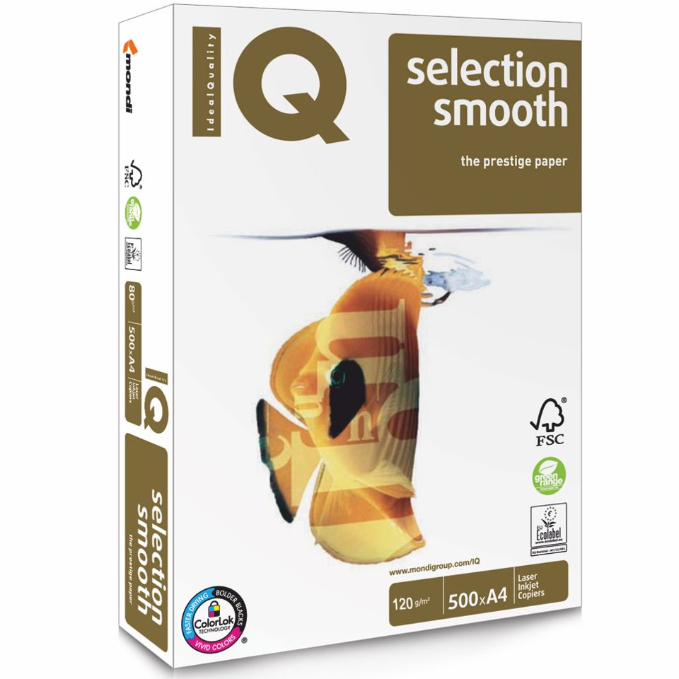 Бумага IQ Selection Smooth А4 120g/m2 500л супер белая А+ the prestige paper Mondi многофункциональная #1