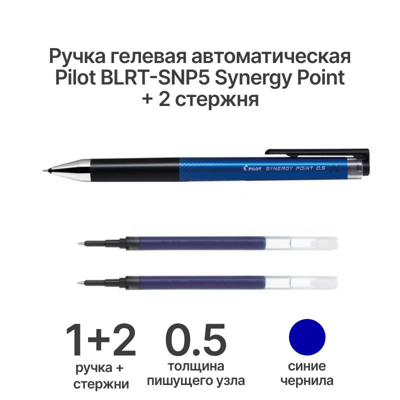 Набор гелевая Ручка PILOT BLRT-SNP5 Synergy Point + 2 стержня, автомат, синие чернила  #1