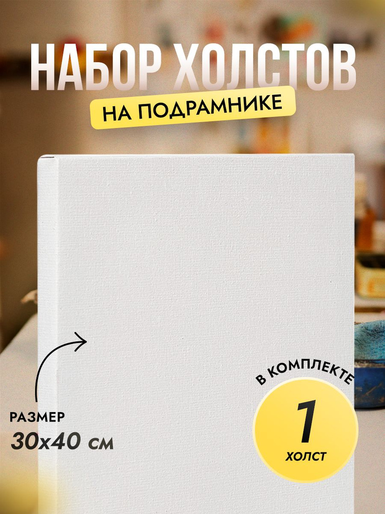 Холст грунтованный на подрамнике 30х40, 100% хлопок, 280 г/м2, мелкое зерно, для рисования акрилом, маслом, #1