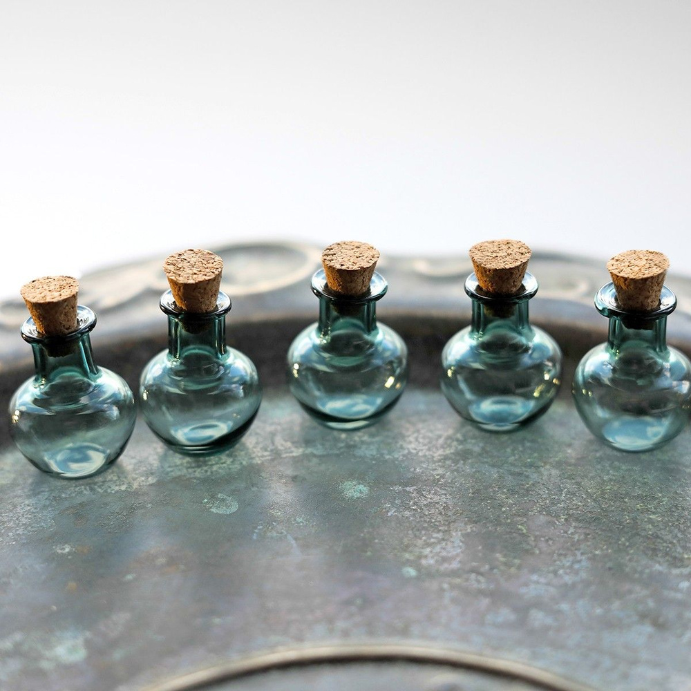 Бутылочки мини декоративные 2 шт./ бутылочки для рукоделия с пробкой, размер 21x18 мм, сине-зеленый  #1