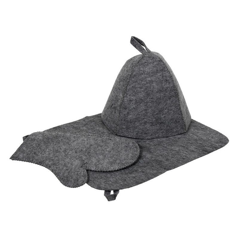 Набор Колпак / шапка , коврик, рукавичка: для бани, сауны, хаммама из шерсти, серый, 1шт  #1