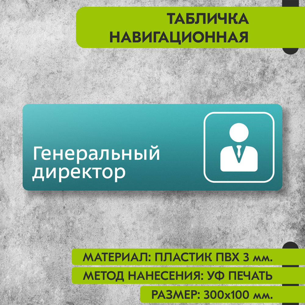 Табличка навигационная "Генеральный директор" бирюзовая, 300х100 мм., для офиса, кафе, магазина, салона #1