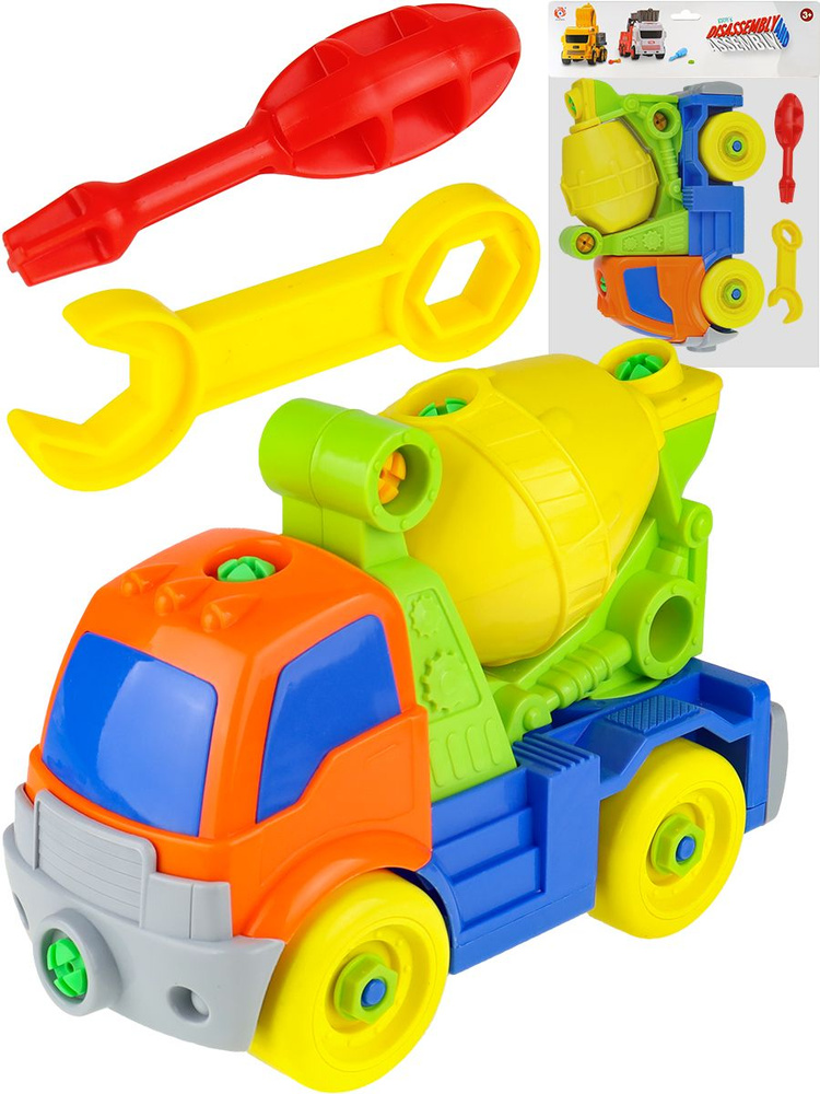 Машинка-конструкор Бетономешалка. Машинка игрушечная с отверткой и разводным ключом 36х11,5х18,5см. Подарок #1