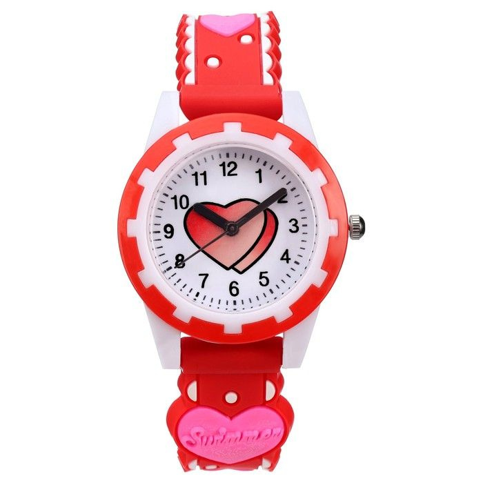 Часы наручные детские, "Сердечки", d-3 см, ремешок силикон l-20 см, красные  #1