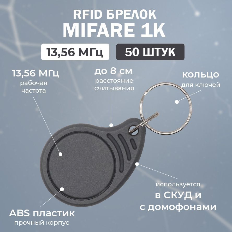 RFID брелок MIFARE "DROP-TAG" СЕРЫЙ (НЕПЕРЕЗАПИСЫВАЕМЫЙ) / Бесконтактный ключ доступа СКУД 13.56 МГц #1