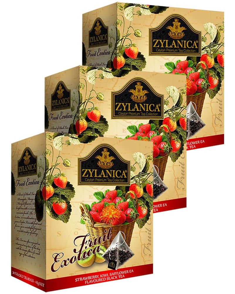 Чай черный ZYLANICA Fruit Exotica с клубнкой и киви, 3шт по 20 пирамидок  #1