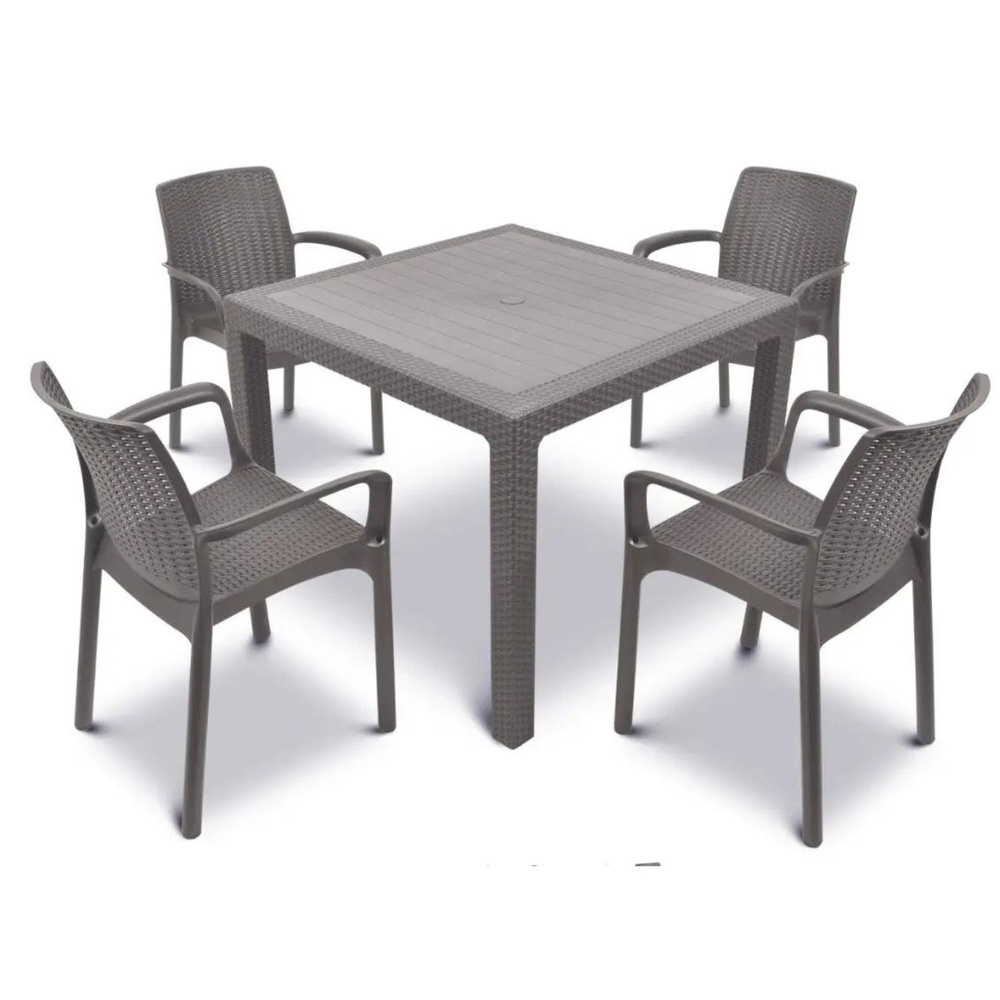 Садовая мебель. Набор RODOS, стол обеденный квадратный 95х95, 4 стула, цвет бежевый  #1