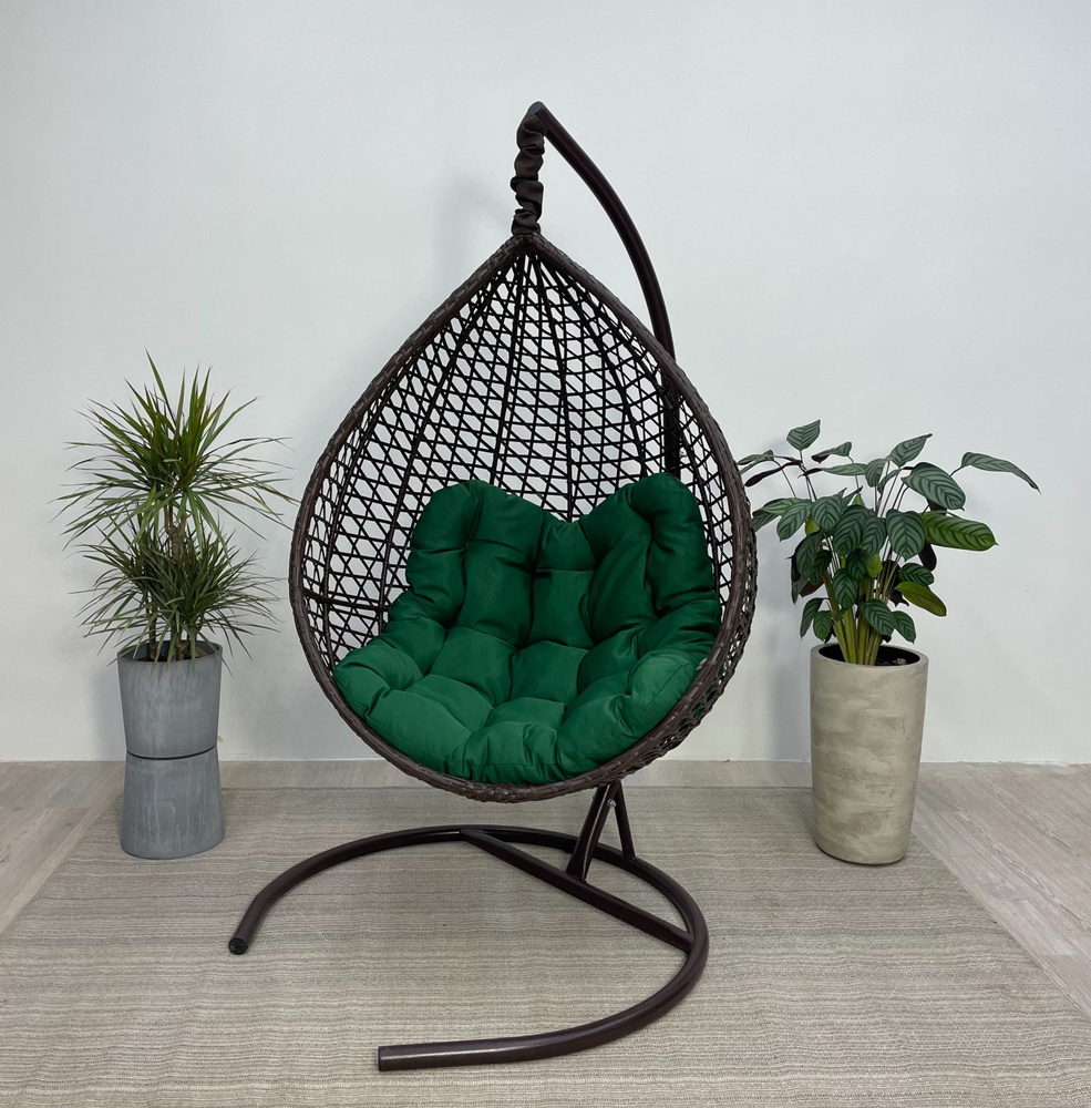 Подвесное кресло-кокон MONTBLANC коричневый + каркас (зеленая подушка Relax)  #1