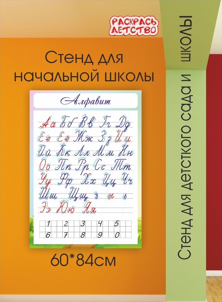 Стенд в кабинет начальной школы Алфавит - Пишем правильно 60х84см пластик  #1