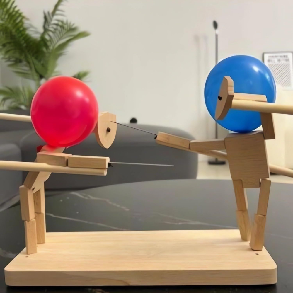 Balloon Bamboo Man Battle - новая кукла из деревянного забора ручной работы  2024 года, игра в битву с деревянными роботами, подходит для 2 игроков,  динамичная битва на воздушных шарах - купить с