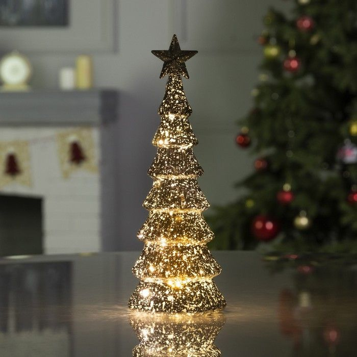 Светодиодная фигура Luazon Lighting "Серебристая елка", 10х26х10 см, стекло, АААх3, свечение теплое белое #1