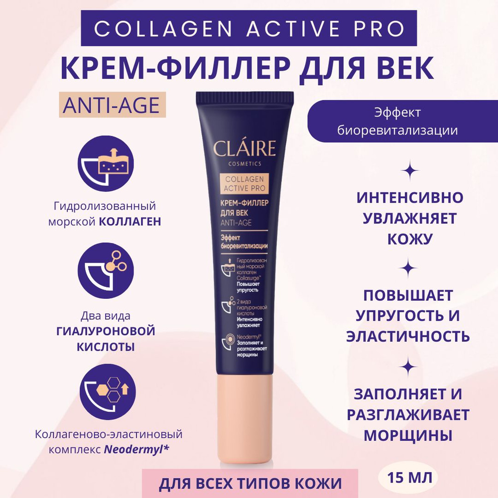 Claire Cosmetics Крем филлер для век увлажняющий разглаживающий серии Collagen Active Pro, 15 мл  #1