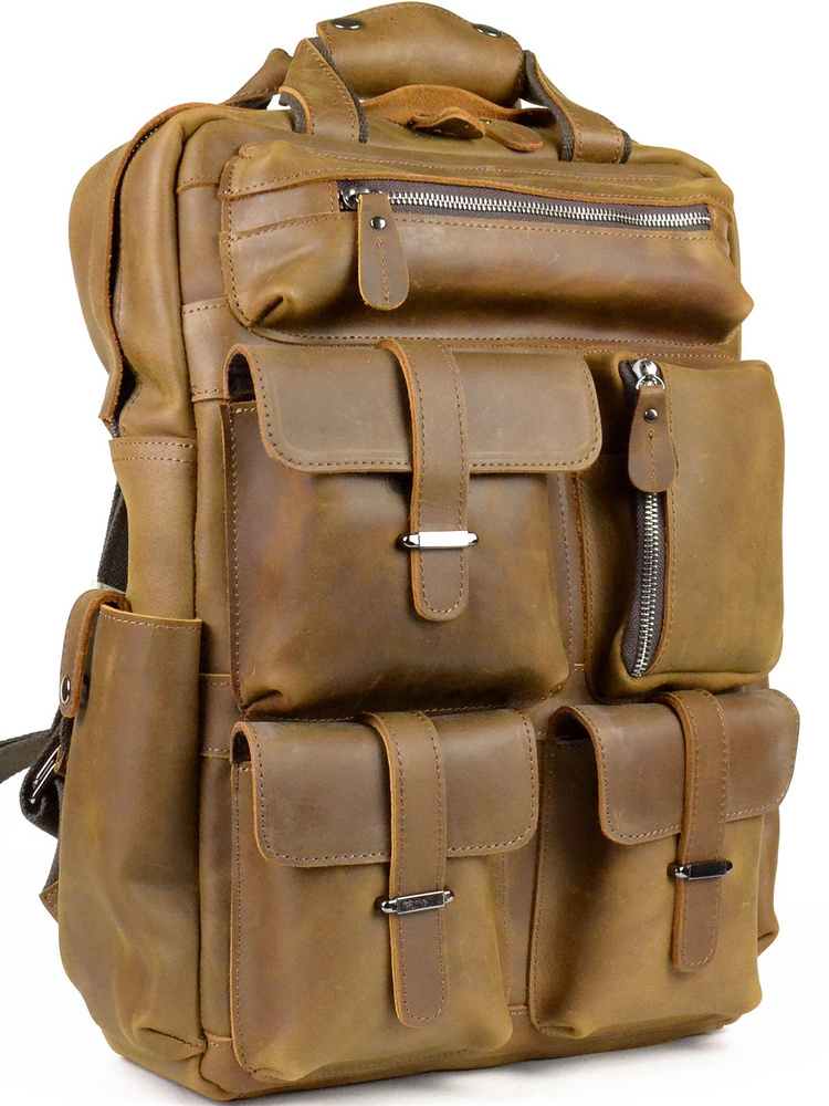 Мужской рюкзак из натуральной кожи светло-коричневый 42x29x11см  #1