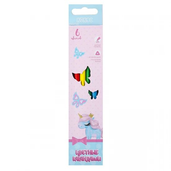 Карандаши цветные 6 цветов, дерево, трехгранный Pretty Unicorn ERGO First, 1 шт. в заказе  #1