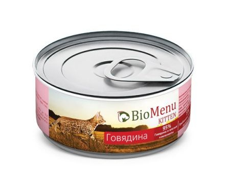 BioMenu Консервы для котят мясной паштет с Говядиной 100гр, 15 штук  #1