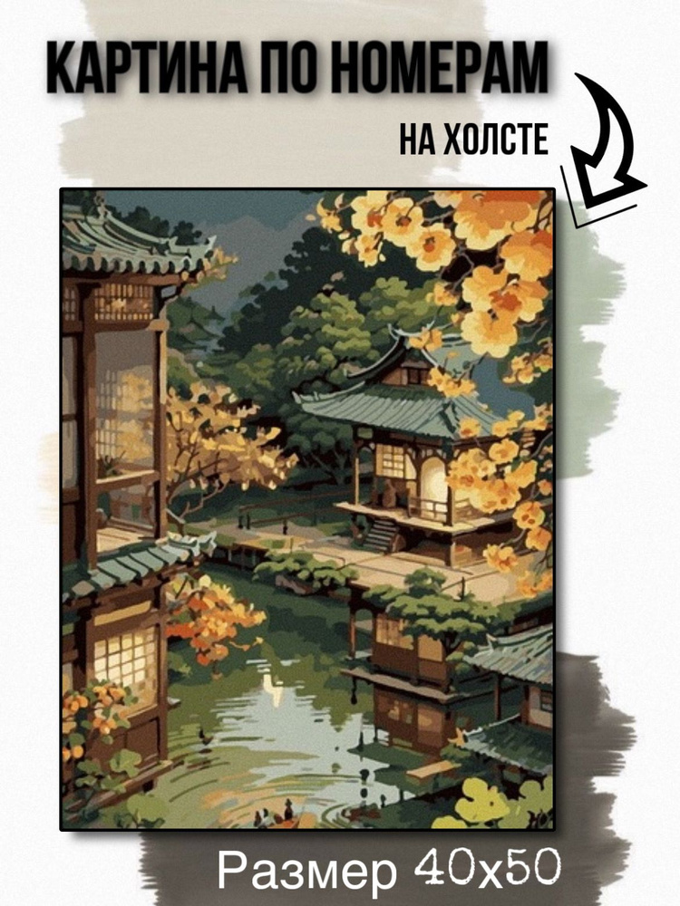 Картина по номерам на холсте с подрамником 40х50 см "Китайский сад"  #1