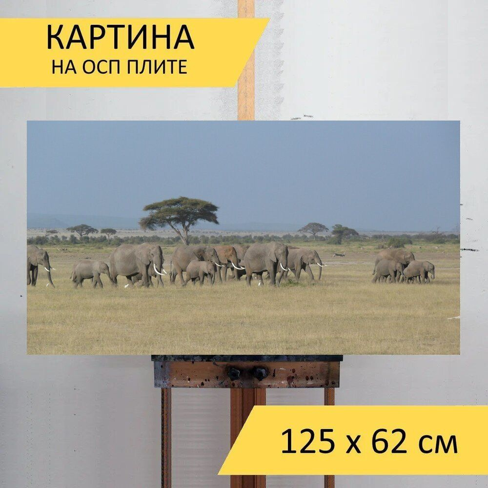 LotsPrints Картина "Слон, кения, дикий 52", 125  х 62 см #1