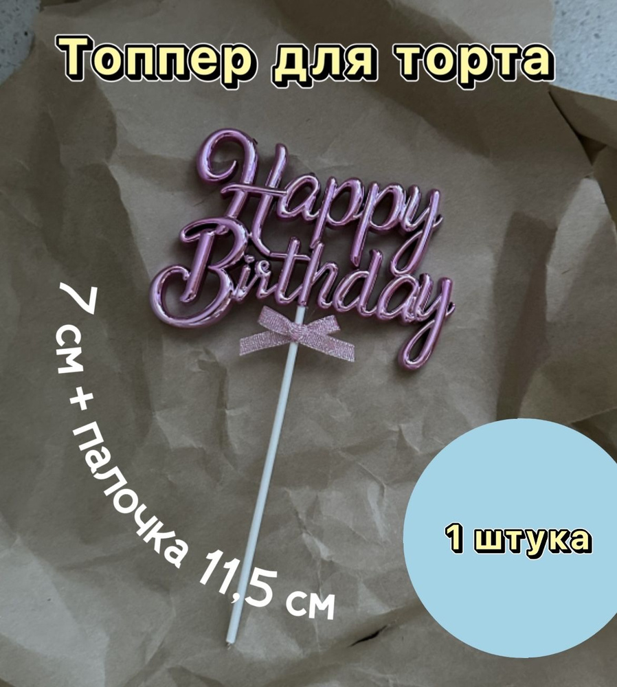 Топпер "Happy birthday" выпуклый сиреневый #1