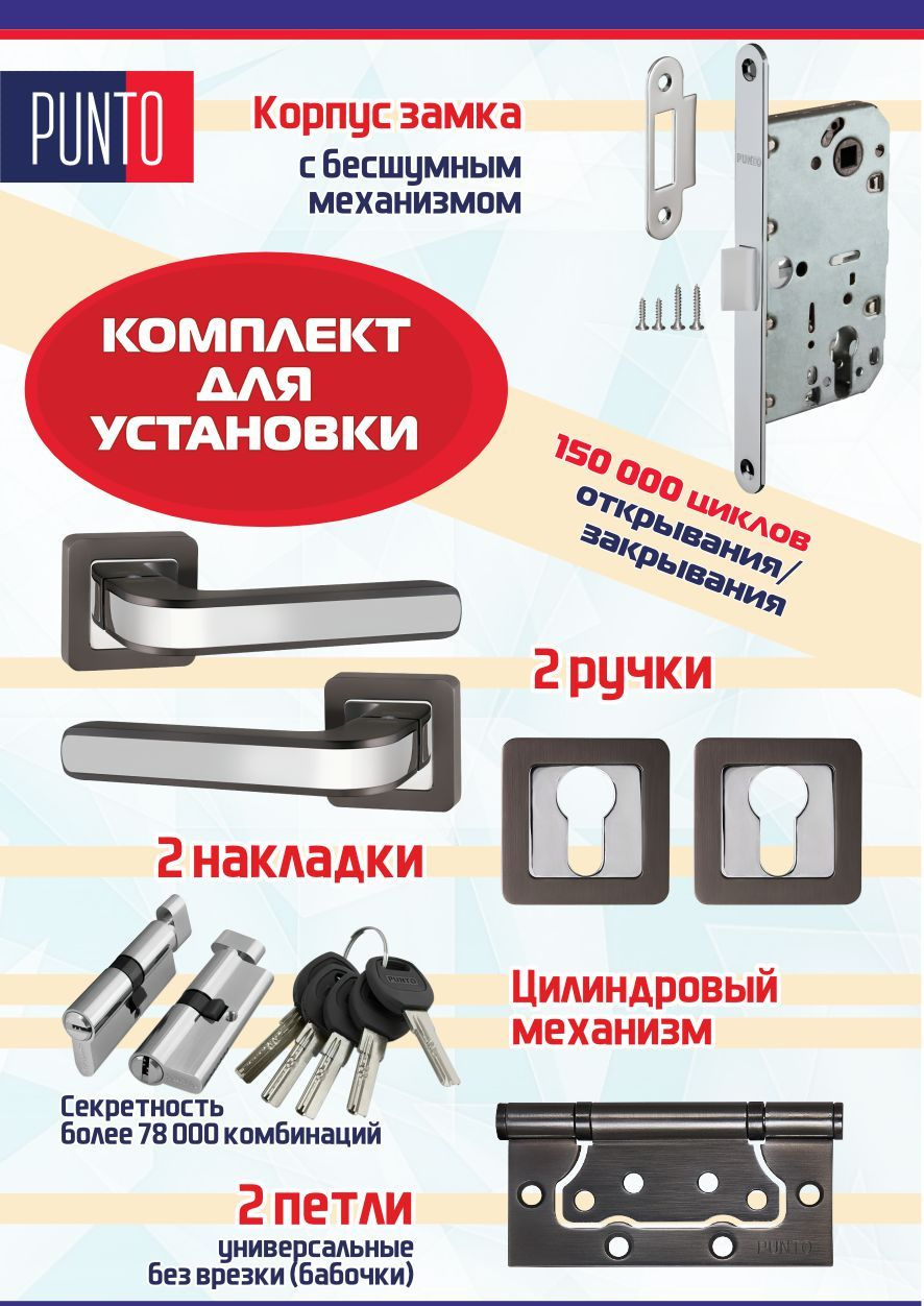 Ручка NOVA QR GR/CP-23 графит/хром + замок + накладка + цилинд с вертушкой+ 2 петли без врезки