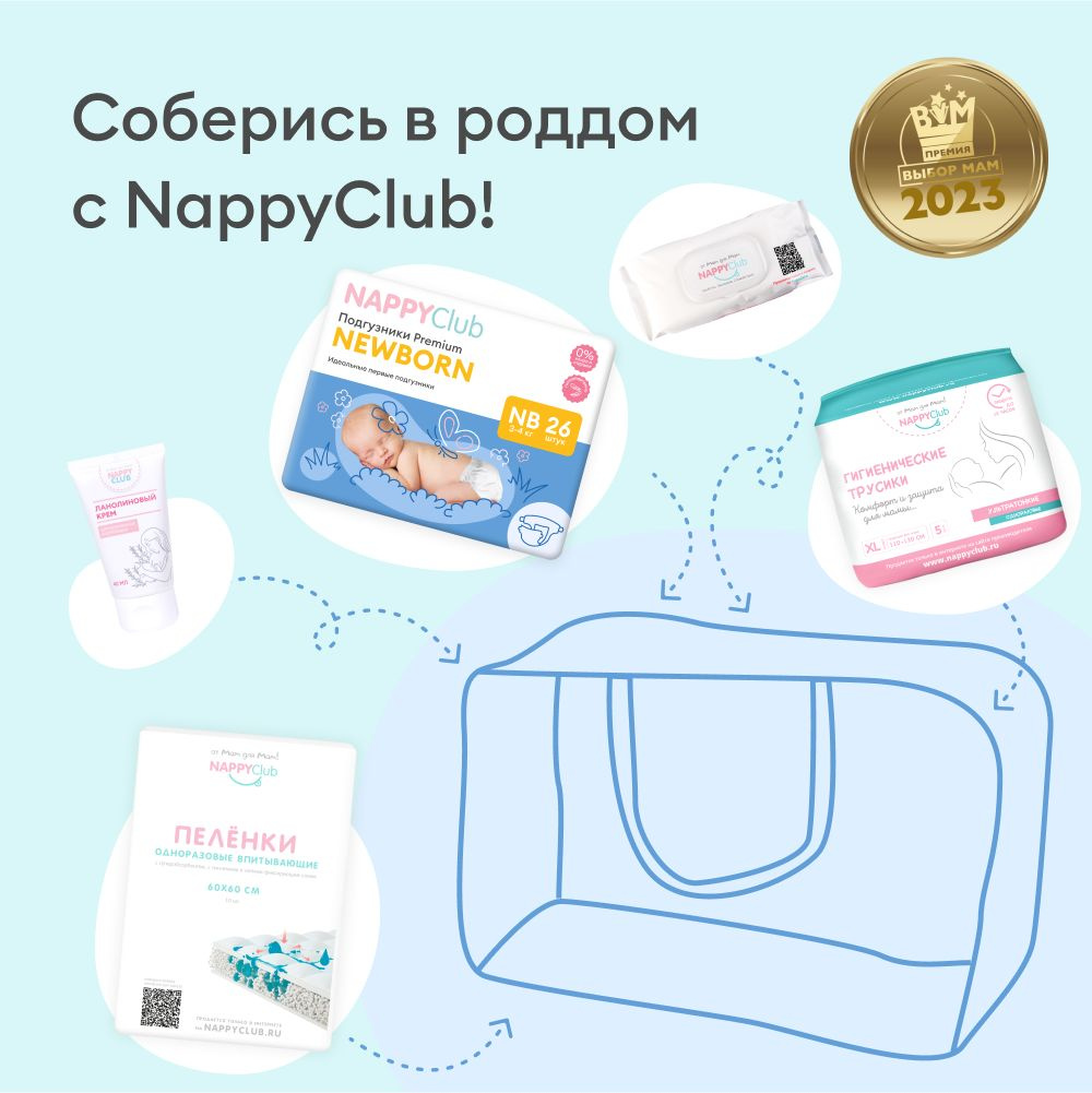 Готовая сумка в роддом NappyClub - набор в роддом, в котором только все действительно необходимое. Одобрено акушерами!