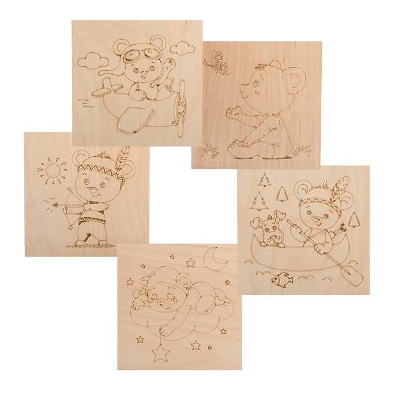 Доски для выжигания REXANT "Мишка" с разными рисунками 5 шт #1