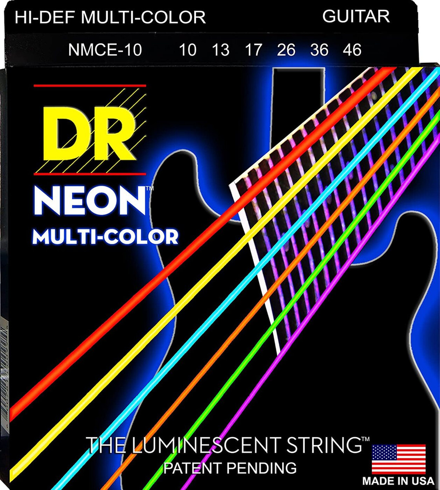 Струны для электрогитары DR Strings NMCE-10 Neon Multi-Color 10-46 (светятся в темноте)  #1