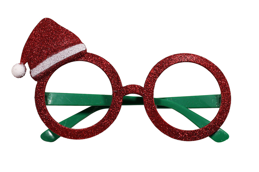 Карнавальные очки пластиковые блестящие Колпак Санты сбоку  #1